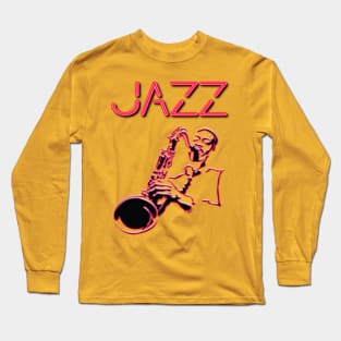 Jazz, Neon sign with Sax Player Long Sleeve T-Shirt